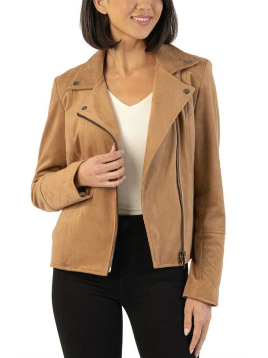 Kut from the Kloth Jackets & Blazers - KUT from the Kloth Marlowe Faux Suede Moto Jacket Brown Tan XL Coat Zip Biker